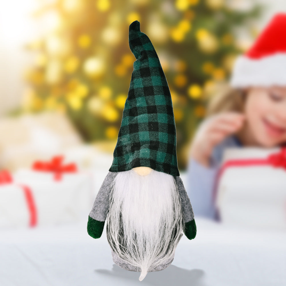 Christmas plaid hat Rudolph doll, festive reindeer decoration with red and green tartan details