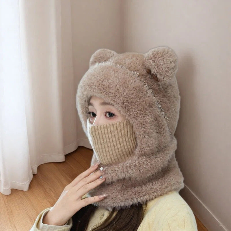 Warm, windproof knitted wool hat with earflaps in a cozy winter design