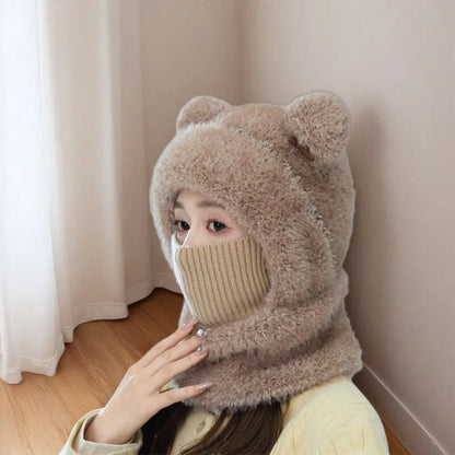 Warm, windproof knitted wool hat with earflaps in a cozy winter design