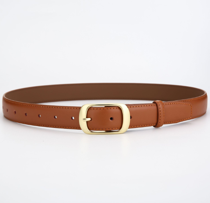 Camel-colored Wild Fashion rounded day buckle belt, single piece close-up