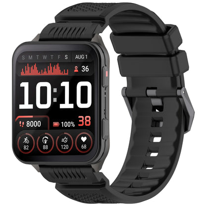 Garmin breathable silicone sports watch strap in black, adjustable design shown on a white background
