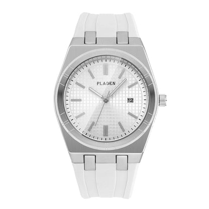 Simple business quartz watch with black silicone strap and minimalist dial by My Store