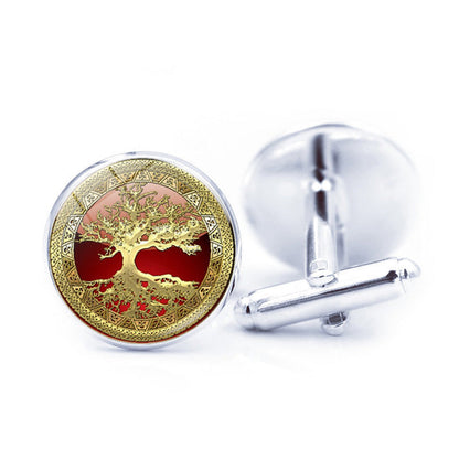 Time Stone Tree of Life cufflinks with a simple silver-tone design