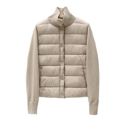 Womens Casual Stand-collar Knitted Cotton Coat