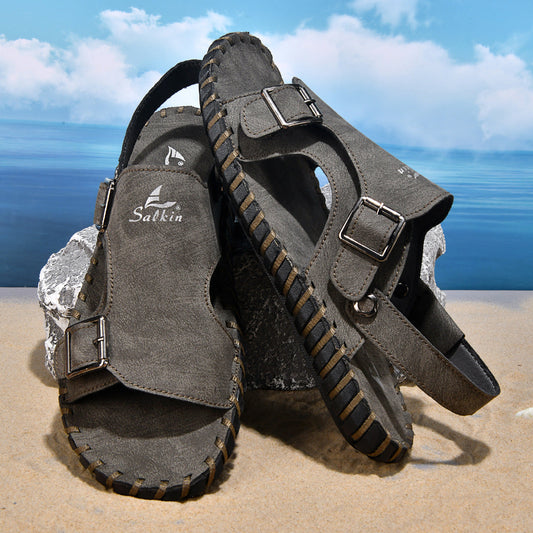 Genuine leather soft-soled non-slip beach shoes in a simple low-cut design