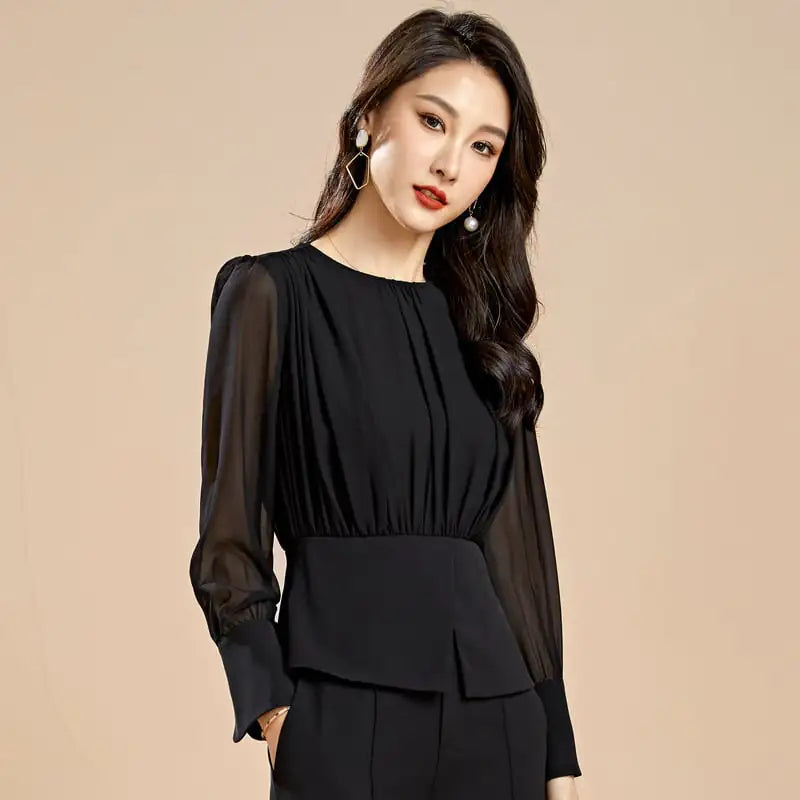 Elegant Round Neck Pleated Top for Women