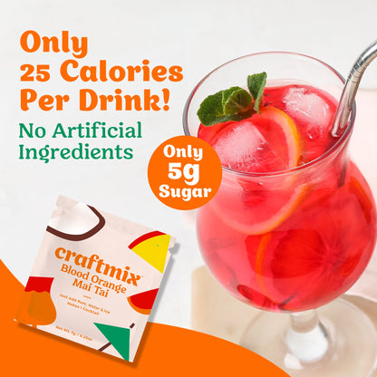 Craftmix Blood Orange Mai Tai cocktail mix in a 12-pack, featuring vibrant blood orange flavor and tropical ingredients.
