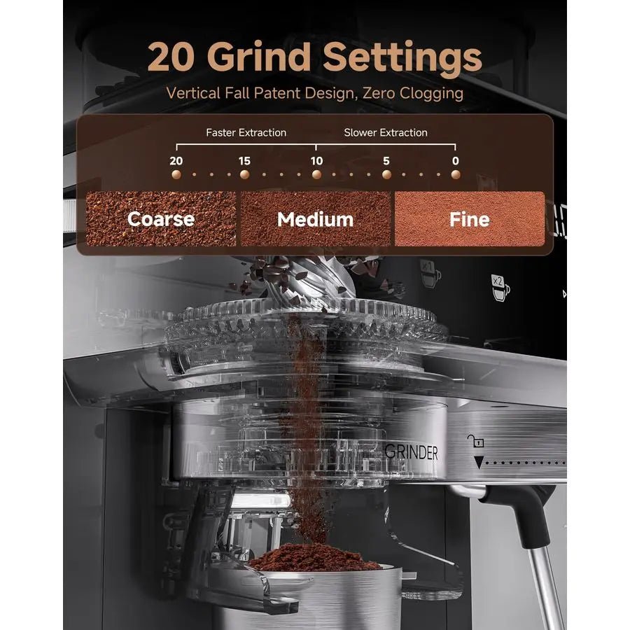 20 Bar Espresso Machine with Grinder 3 Temp Coffee Machine with 20 Grinding Settings, Hot Cold Brew Espresso Maker with Milk Fro - BACKUPMYFILESNOW