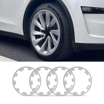 Set of four 20-inch wheel rim protectors for Tesla Model Y Juniper, designed to shield rims from damage and enhance appearance.
