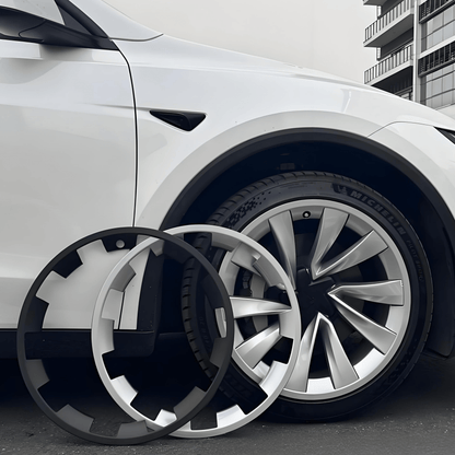 Set of four 20-inch wheel rim protectors for Tesla Model Y Juniper wheels, durable wheel covers by Tesery Official.