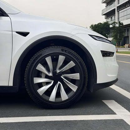 Set of four 20-inch wheel rim protectors for Tesla Model Y Juniper, designed to shield rims from damage and enhance appearance.