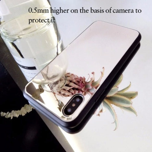 iPhone X mirror phone case with makeup mirror, compatible with iPhone 7/8 Plus, glass self-timer case