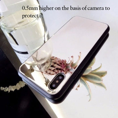 iPhone X mirror phone case with makeup mirror, compatible with iPhone 7/8 Plus, glass self-timer case