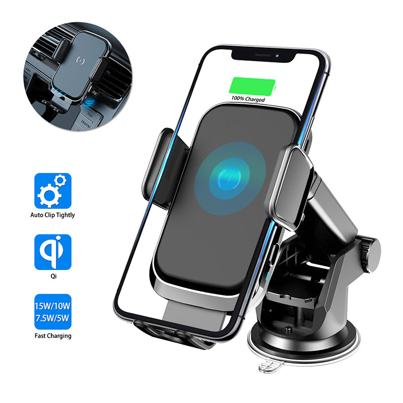 My Store car wireless charger mounted on dashboard for convenient phone charging