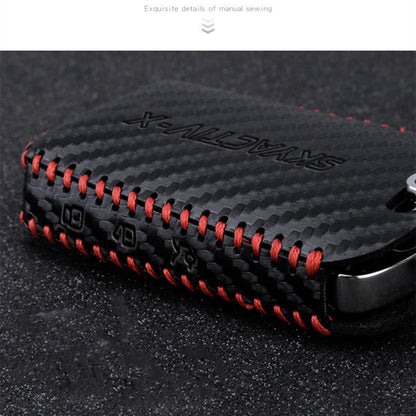 Black leather car key case with key ring and snap closure