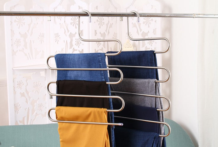 Magic non-slip S-type home pants rack in a compact metal hanging design