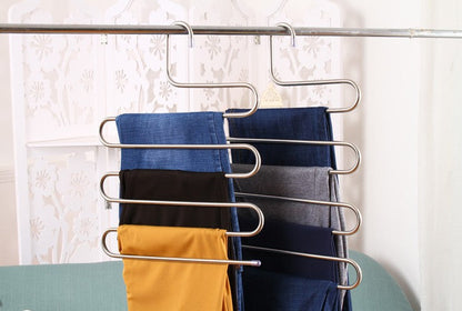 Magic non-slip S-type home pants rack in a compact metal hanging design