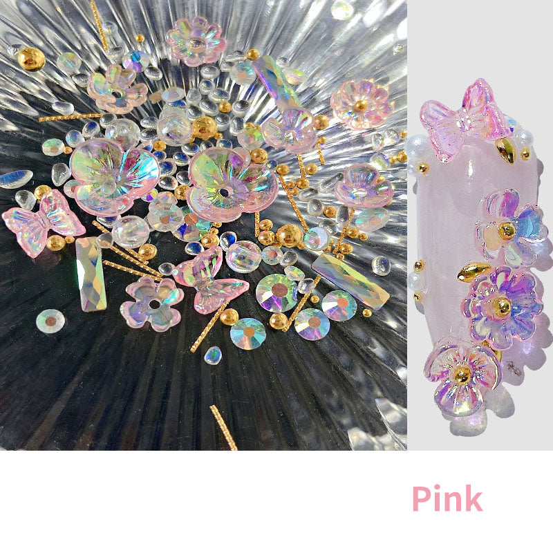 Flower butterfly nail design close-up with floral and butterfly details My Store cape necklace