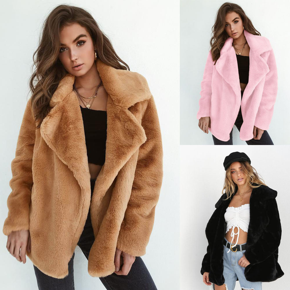 Chic Plush-Collar Winter Coat