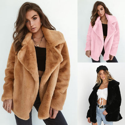 Chic Plush-Collar Winter Coat