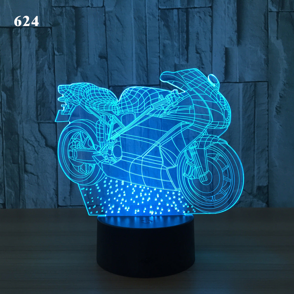 LED motorcycle desk lamp with detailed motorcycle design and compact base