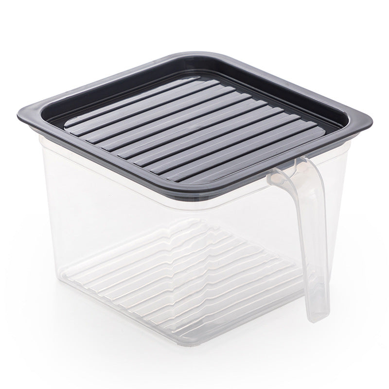Household refrigerator crisper drawer viewed from above