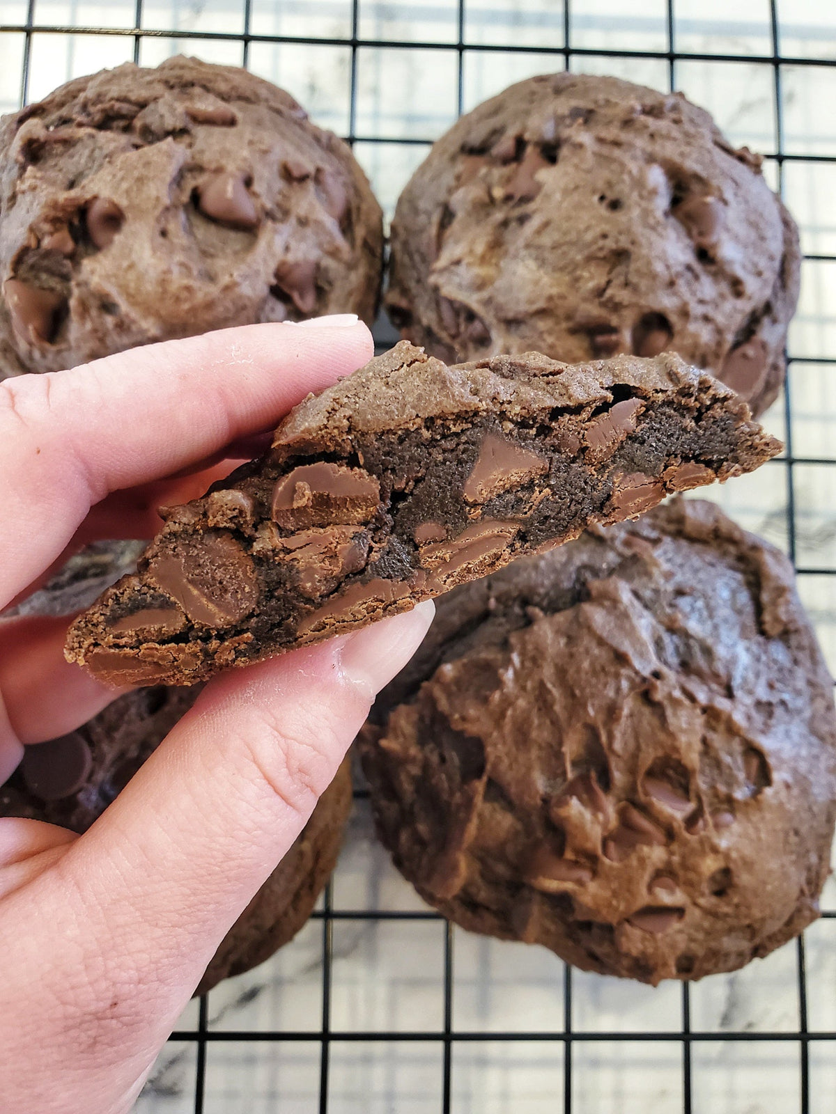 Let's Get Baked Artisan Desserts Death by Chocolate Cookie Dozen, freshly baked chocolate cookies with rich, gooey chocolate centers.