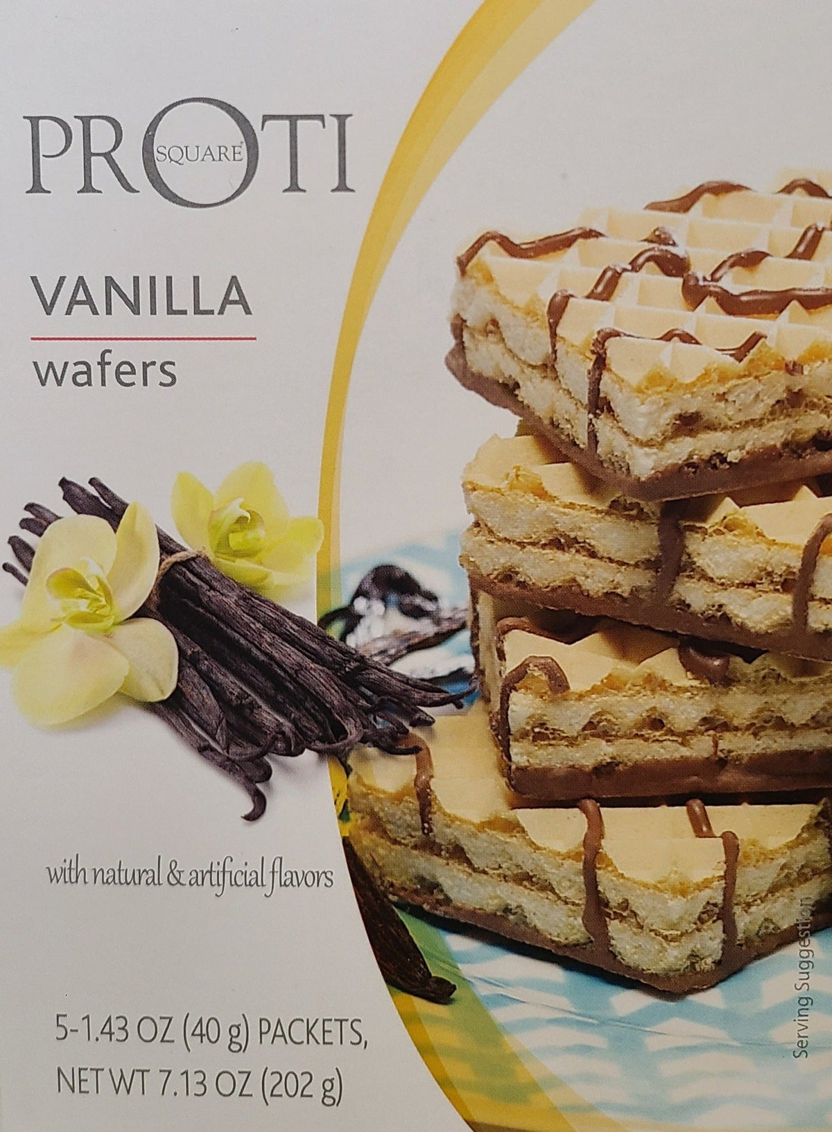 AmBari Nutrition Proti Wafer Squares bars showing chocolate-covered wafer squares with crisp layers and creamy filling.