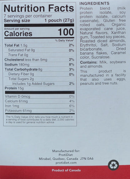 Banana Nut Oatmeal by ProtiDiet, a nutritious foods product from AmBari Nutrition, displayed in a bowl with bananas and nuts.