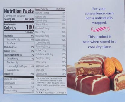 AmBari Nutrition chocolate almond wafer bars showing crispy layers and almond pieces in a close-up shot.
