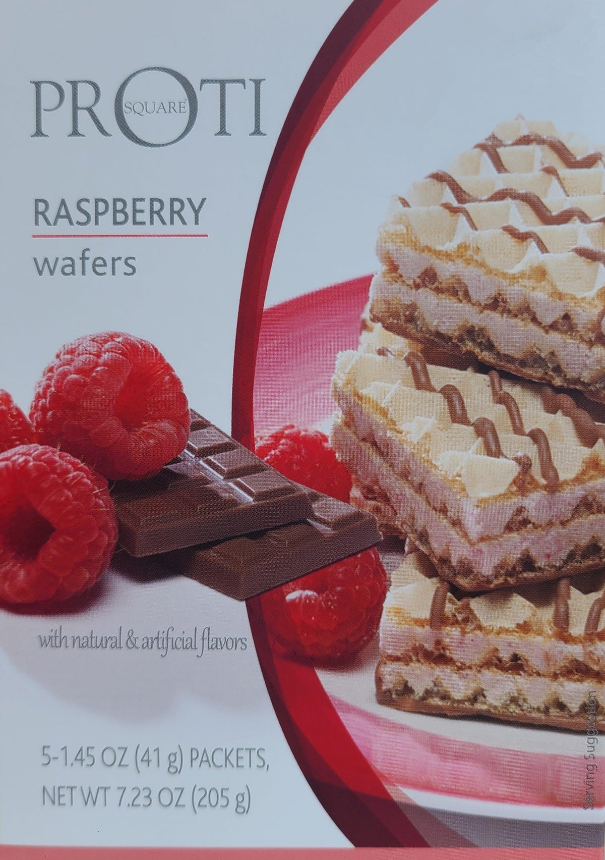 AmBari Nutrition Proti Wafer Squares protein bars with chocolate coating and crispy wafer layers in a close-up image.