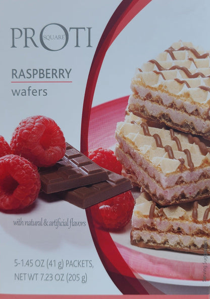 AmBari Nutrition Proti Wafer Squares protein bars with chocolate coating and crispy wafer layers in a close-up image.