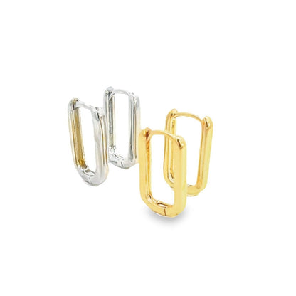 MIA Jewelry rectangle hoops earrings with sleek geometric design, polished gold finish, and secure post back closure.