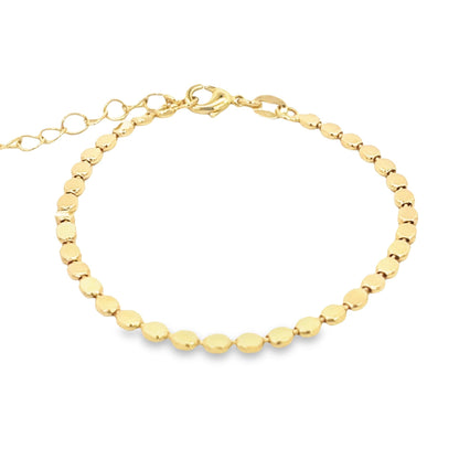 MIA Jewelry 3mm flat ball disc bracelet with sleek silver finish, showing close-up of round disc links on a delicate chain.