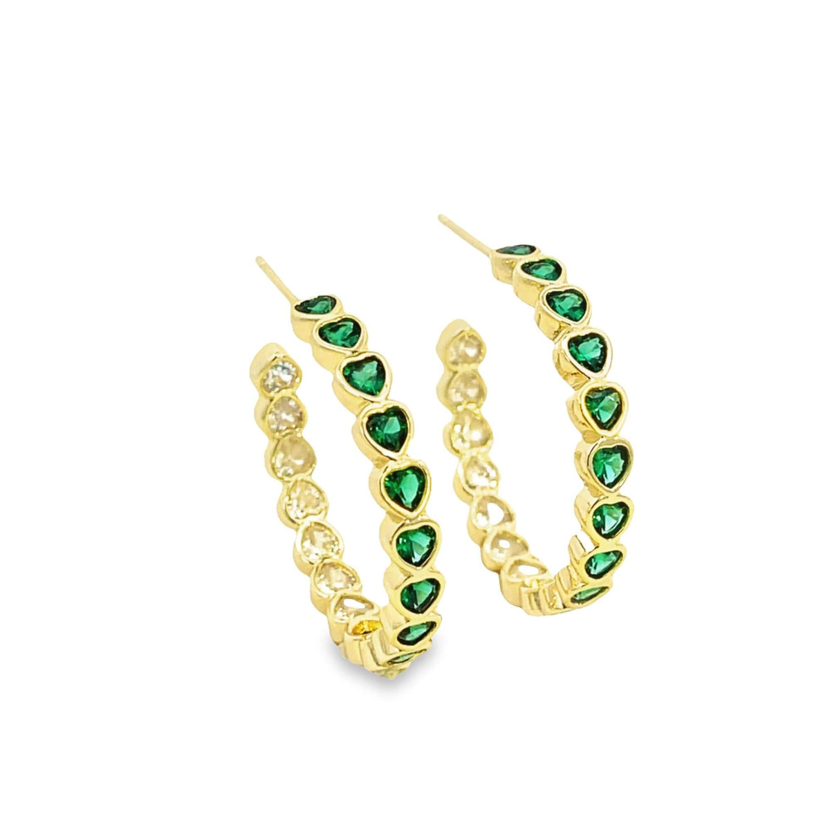 MIA Jewelry Part Colored CZ Heart Hoops, gold-tone hoops with sparkling heart-shaped cubic zirconia accents, stylish jewelry accessory