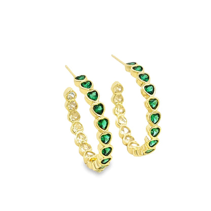 MIA Jewelry Part Colored CZ Heart Hoops, gold-tone hoops with sparkling heart-shaped cubic zirconia accents, stylish jewelry accessory