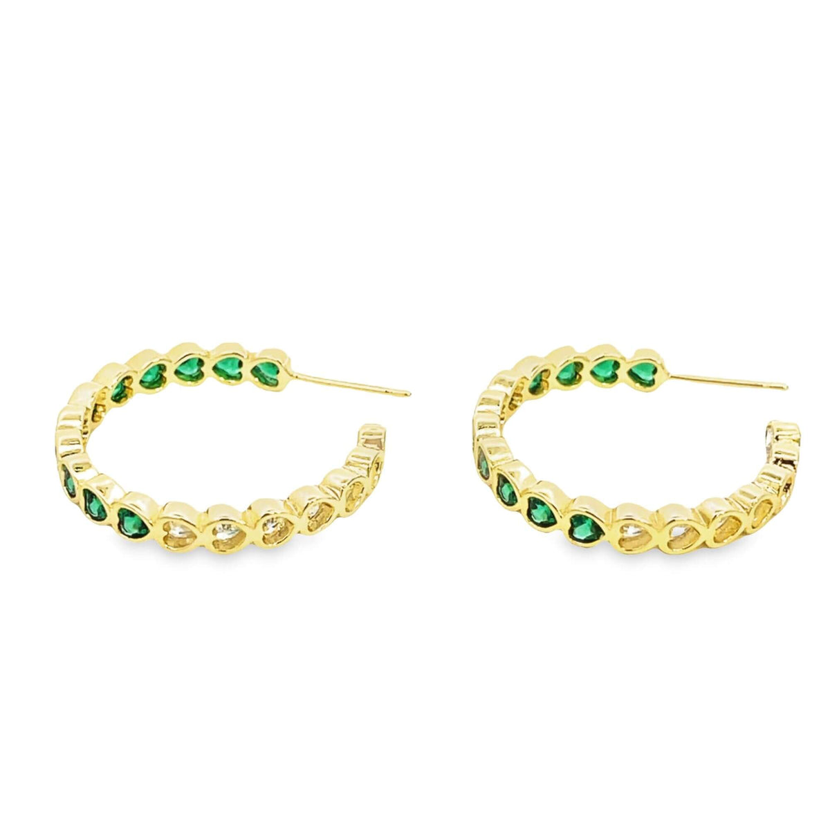 MIA Jewelry Part Colored CZ Heart Hoop Earrings featuring sparkling CZ accents and a heart-shaped design.