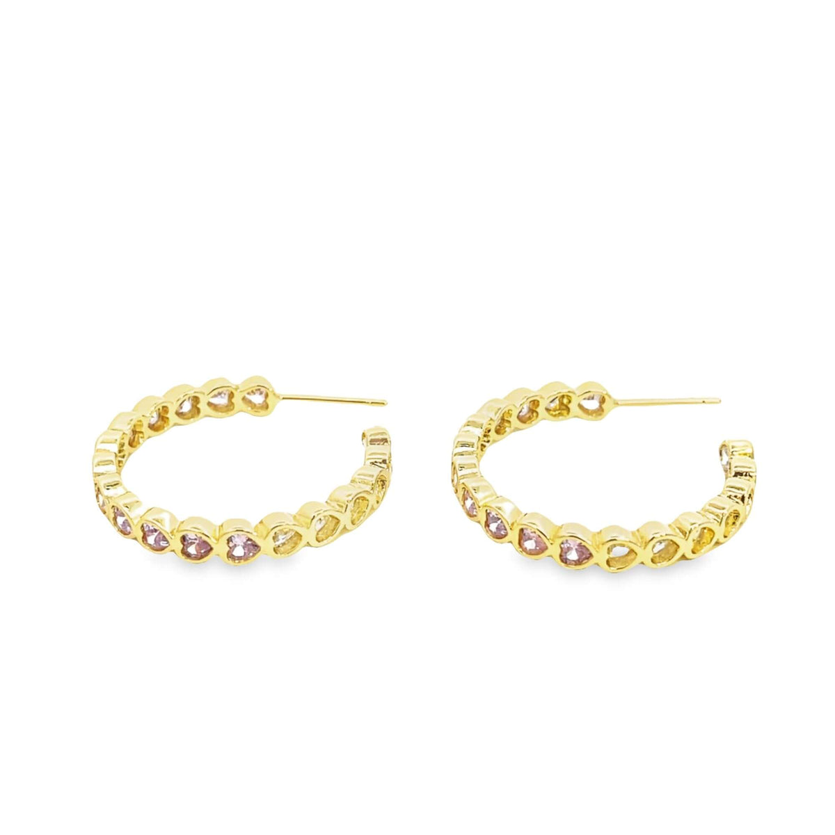 MIA Jewelry Part Colored CZ Heart Hoop Earrings showcasing silver hoops with colorful cubic zirconia heart accents