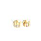 MIA Jewelry CZ clear and multicolor ear cuffs shown on ear, featuring sparkling stones and layered design for stylish ear jewelry.
