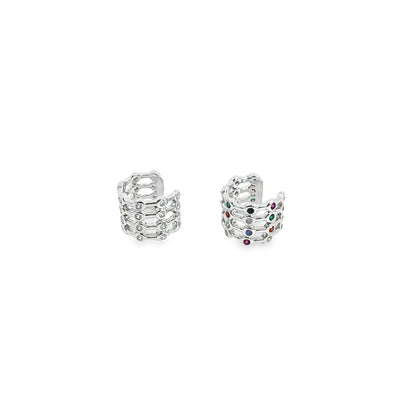 CZ clear and multicolor ear cuffs by MIA Jewelry featuring sparkling stones and vibrant hues, stylish for pierced ears.