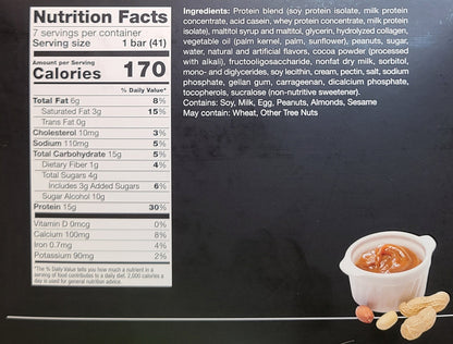 AmBari Nutrition Caramel Nut Protein Bar showing a close-up of the bar with caramel and nut pieces on top.
