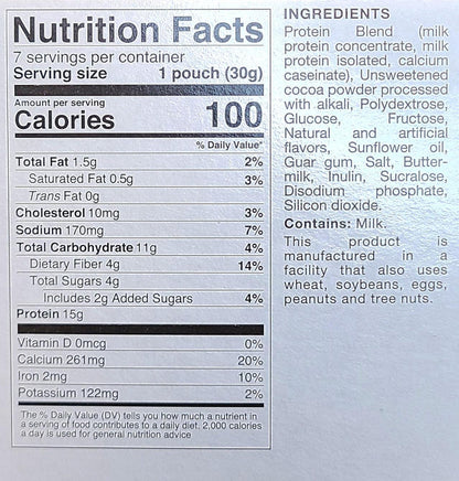 AmBari Nutrition Protidiet Chocolate Shake in a glass, showcasing a creamy chocolate protein shake with a smooth texture.