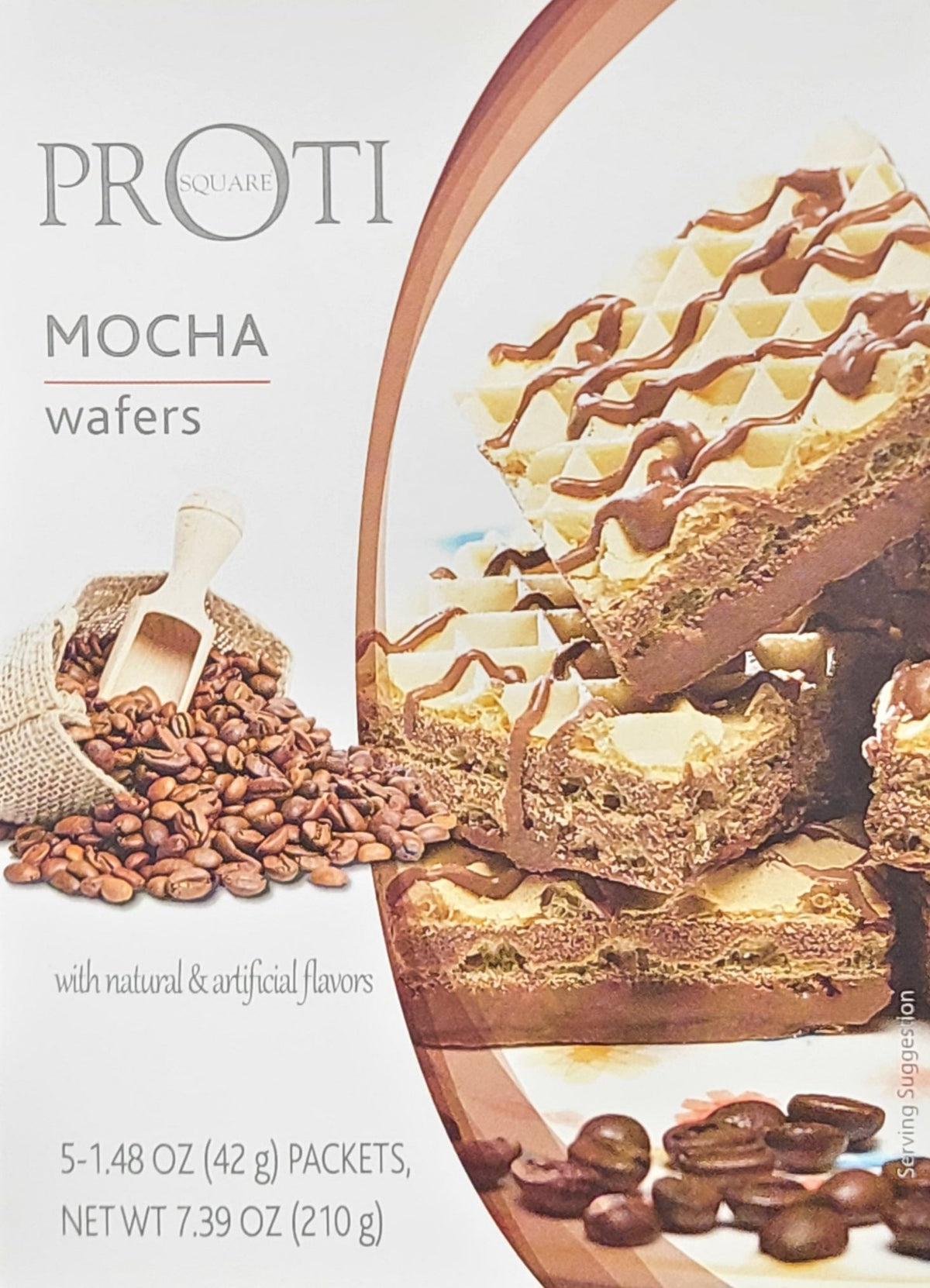 AmBari Nutrition Proti Wafer Squares bars with layered chocolate and wafer, showcasing the snack's crunchy texture and packaging.