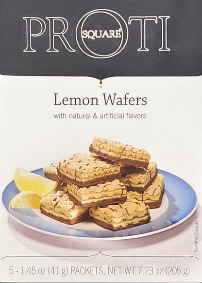 AmBari Nutrition Proti Wafer Squares bars showing crispy chocolate-covered wafer squares in a close-up image.
