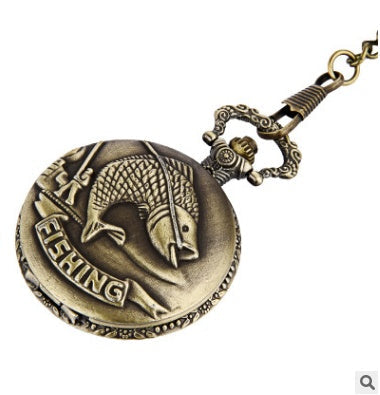 Carp pocket watch with detailed fish design and classic round case