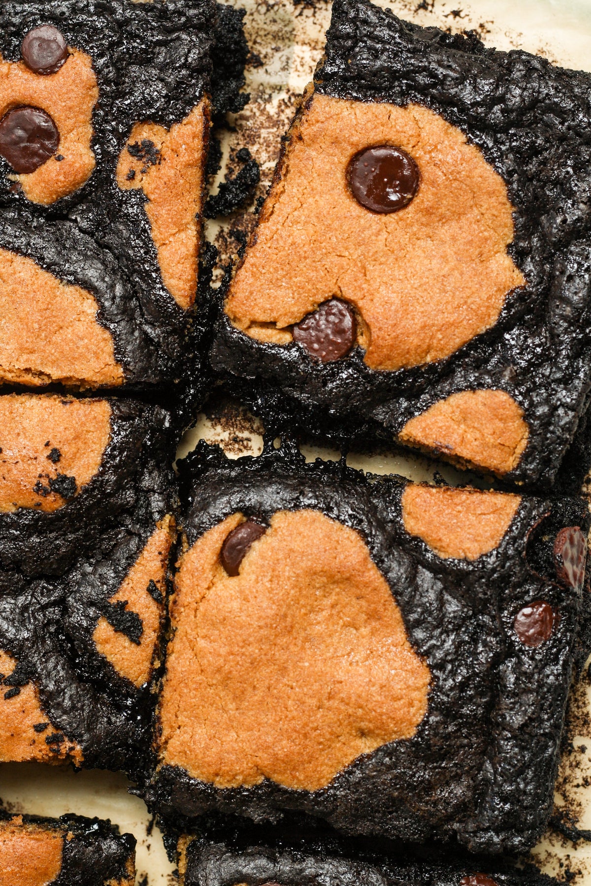 Delicious homemade brookies from Sweet Addison's with a chocolate and cookie swirl topping on a plate.