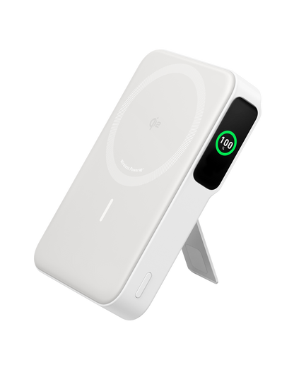 Anker MagGo 10K portable power bank with magnetic wireless charging pad and USB-C port for smartphone charging.
