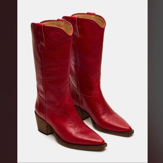 Plus-size embroidered block-heel thigh-high women's boots