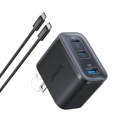 Anker Nano Charger 70W with three USB-C ports, compact design for fast charging multiple devices simultaneously.