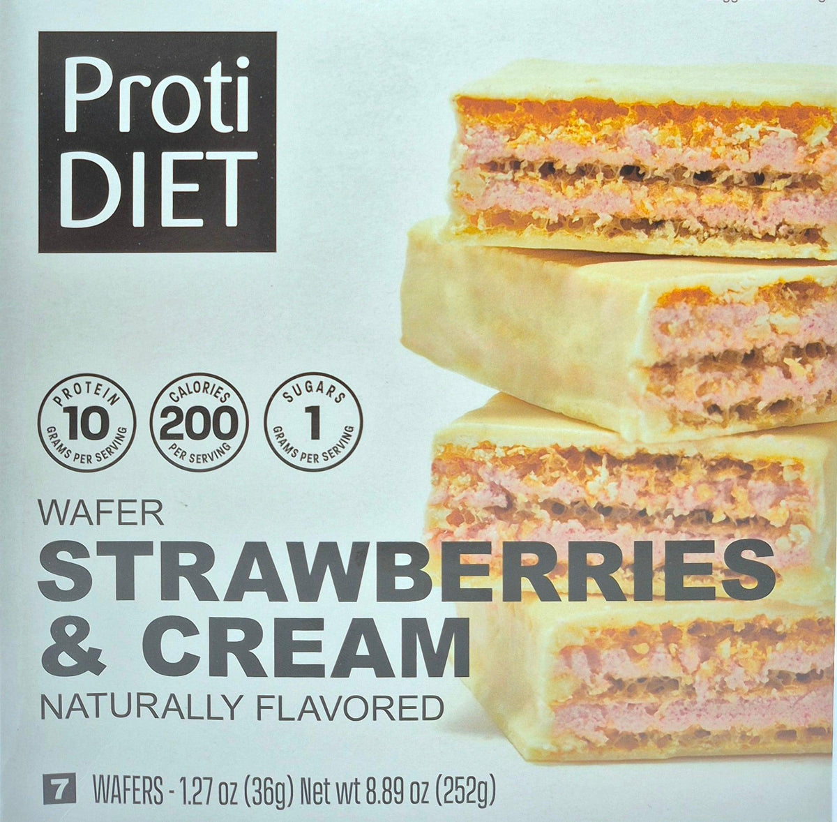 AmBari Nutrition PROTIDIET wafer bar with chocolate coating and crispy wafer layers, ideal for a protein-rich snack.